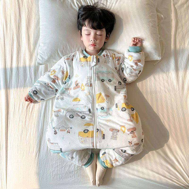 Thick Cotton Sleeping Bag Toddlers Winter Warm Footed Pajamas Unisex Kids Sleepwear With Cartoon Print