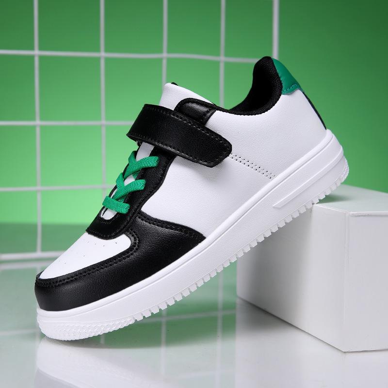 Children's Breathable White Waterproof Velcro Leather Sports Shoes for Boys & Girls