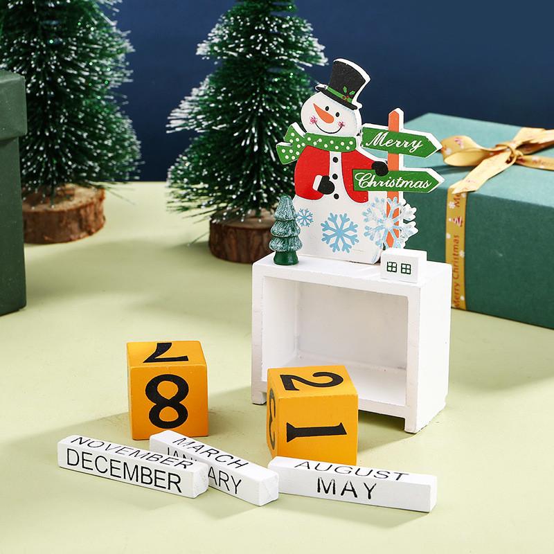 Christmas Wooden Creative Calendar Ornaments Santa Table Decoration Toy Supplies