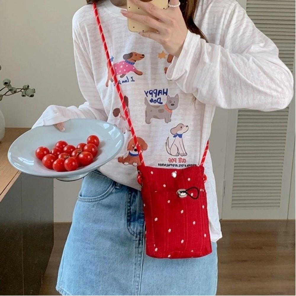 Fashion Lightweight Crossbody Bag Korean Version Flower Printed Shoulder Bag Solid Color Phone Bag Women
