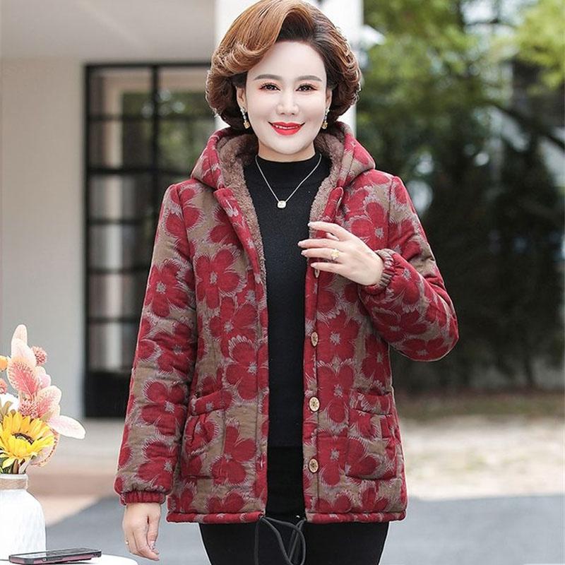 Winter Printing  Cotton Coat Women Add Thickened Warm Parkas Overcoat Cotton-Padded Jacket Loose Plaid Outerwear Female