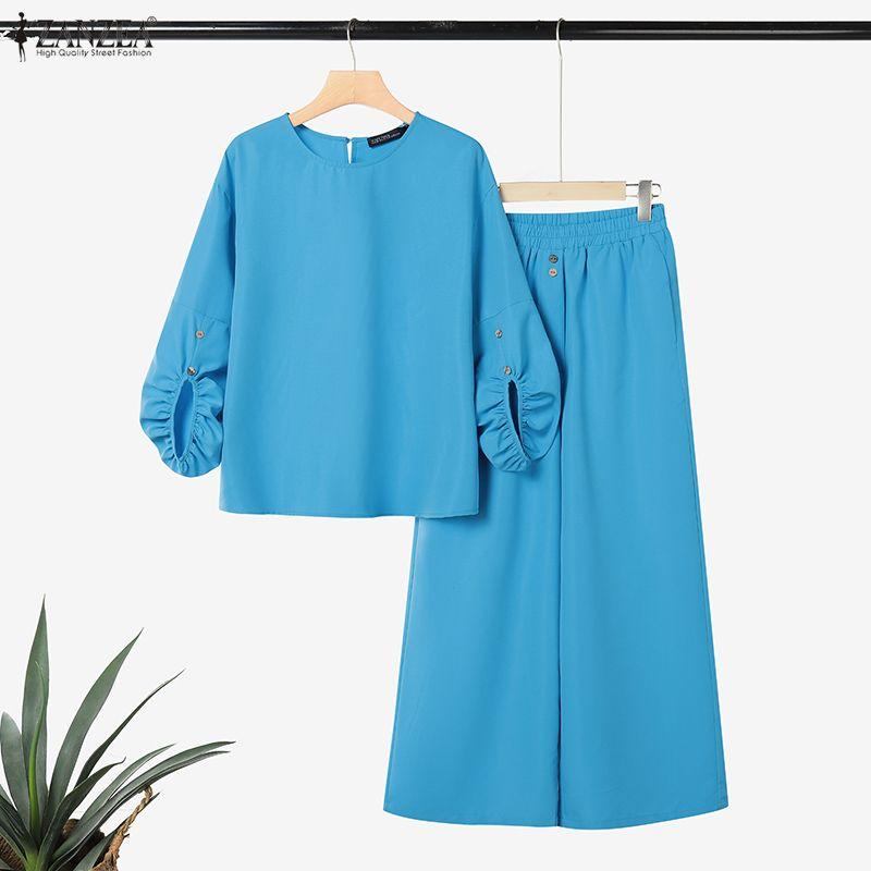 ZANZEA Lässiges zweiteiliges Anzug-Set für Damen mit 3/4-Ärmeln, Bluse und Hose