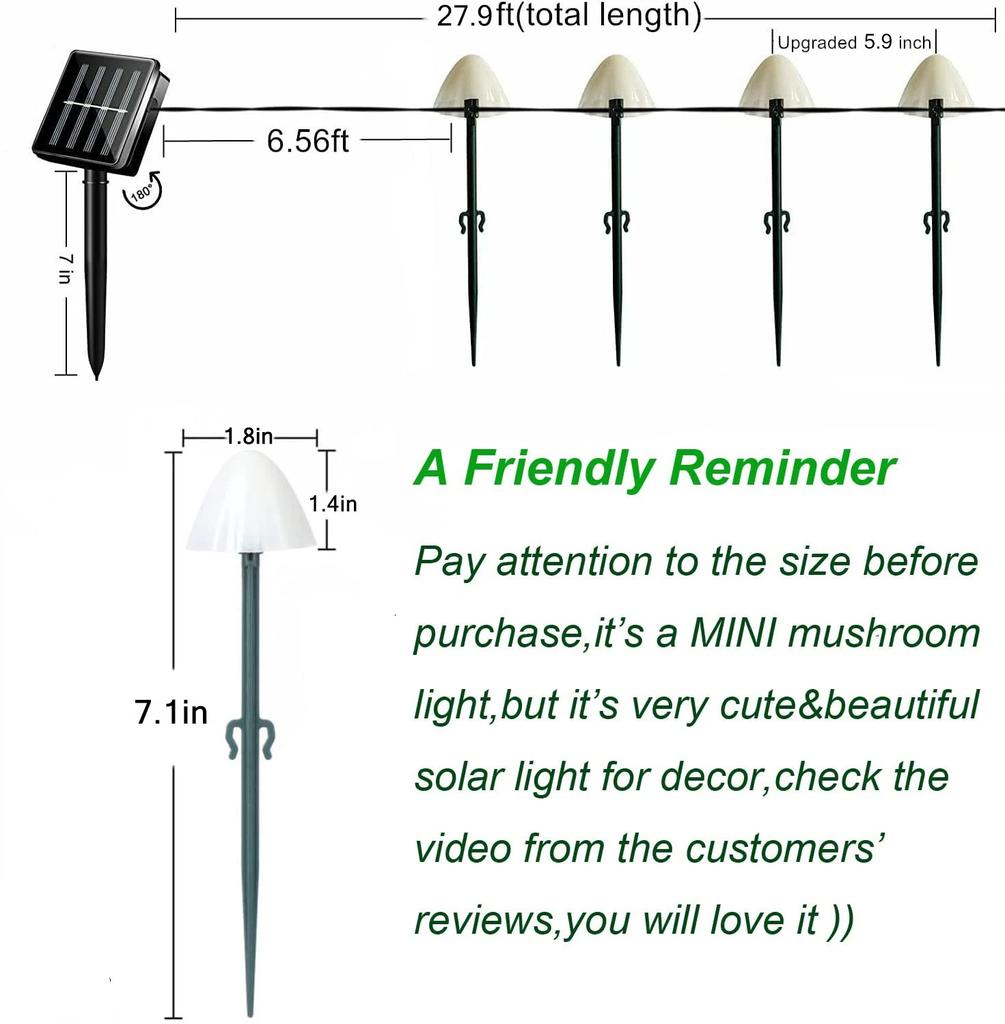 3.5m 10LED Solar Mushroom Lights Outdoor Waterproof Decorative Street Lights for Lawn Garden Patio Christmas Holiday Decoration