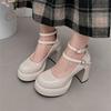 Fashion Women's Platform Chunky Heels High Heels Spring New Fashion Vintage Mary Janes Shoes Classic Double Buckle Wedding Dress Shoes