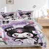 3pcs Kuromi's Sweet Kisses Quilt Set Cartoon Themed Bed Quilt Set Lovely Character Bedroom Decor Bed Quilt Set Four Seasons (1 Cover + 2Pillowcas