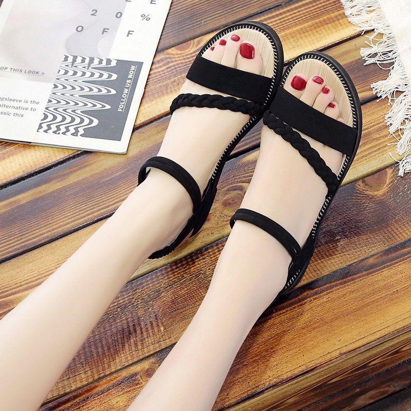 Fashion Comemore 2025 New Women Casual Ankle Buckle Sandals Black Rome Shoes Woman Summer Fashion Open Toe Narrow Band Flat Beach Sandal