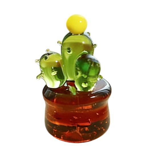 Miniatur Kaktus Figur aus Kunstkristall Handgeblasenes Glas Topfpflanze Ornament für Zuhause Büro Schreibtisch Tischplatte Auto Innenraum Armaturenbrett Dekoration