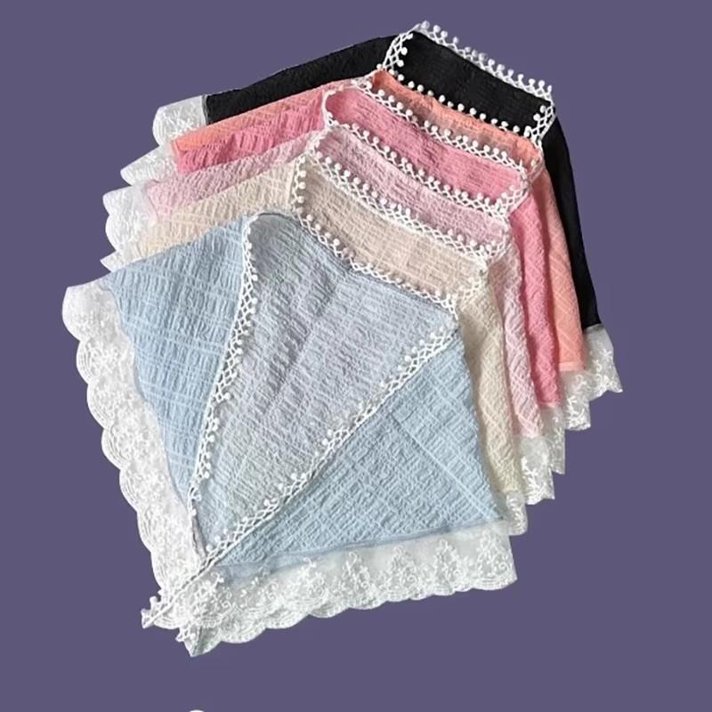 French Ribbon Lace Triangle Headband Women Flower Vintage Sunscreen Rustic Decorative Headband Girls Headwear