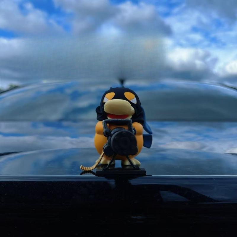Psyduck with Gatling Gun Figure Funny Road Bandit Car Ornament Dashboard Trunk Creative Car Dashboard Decor