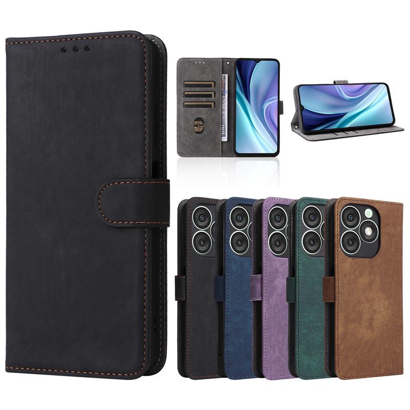 ITEL A50 Leather Phone Case with Card Slot, Stand, and Lanyard Wallet – Protective Cover