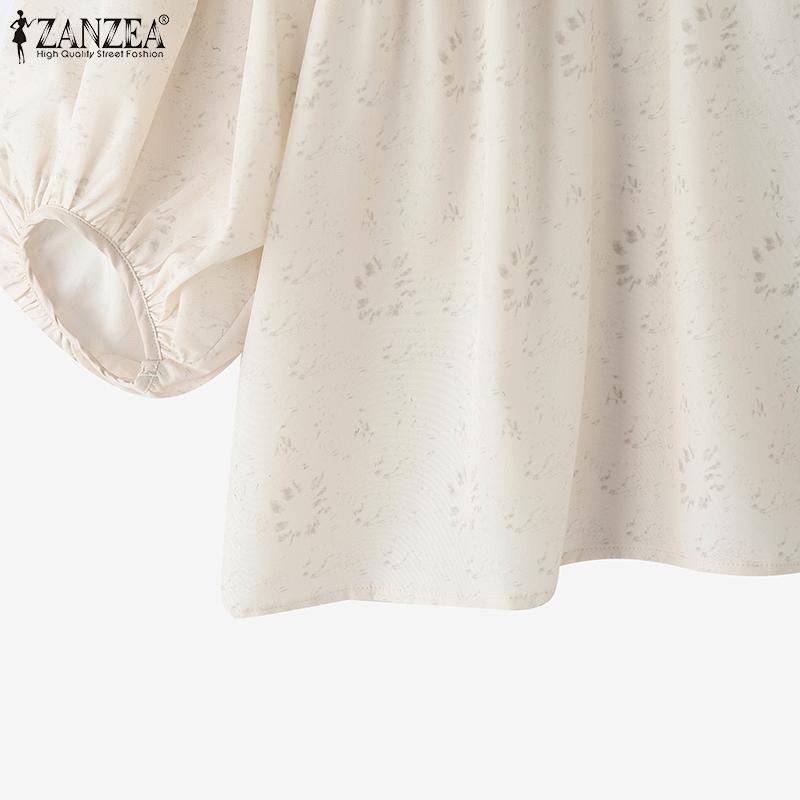 ZANZEA Dámská volná halenka s kulatým výstřihem a 3/4 rukávy s ležérním potiskem