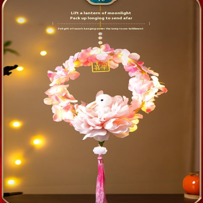 Diy Material Bag Children'S Rabbit Lantern Moon Handmade Lotus Flower Lanterns Glowing Handheld Mid-Autumn Festival Lamp