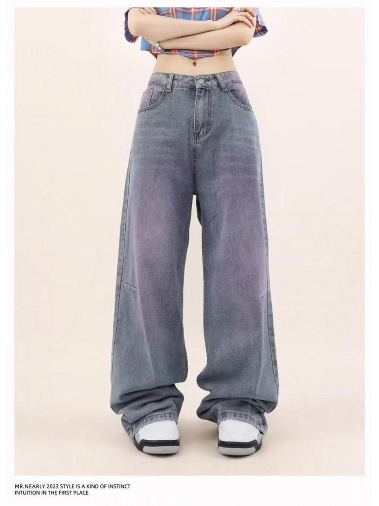 2024 Women's High-Waist Wide-Leg Jeans: Black/Gray, Slim-Fit, Floor-Length