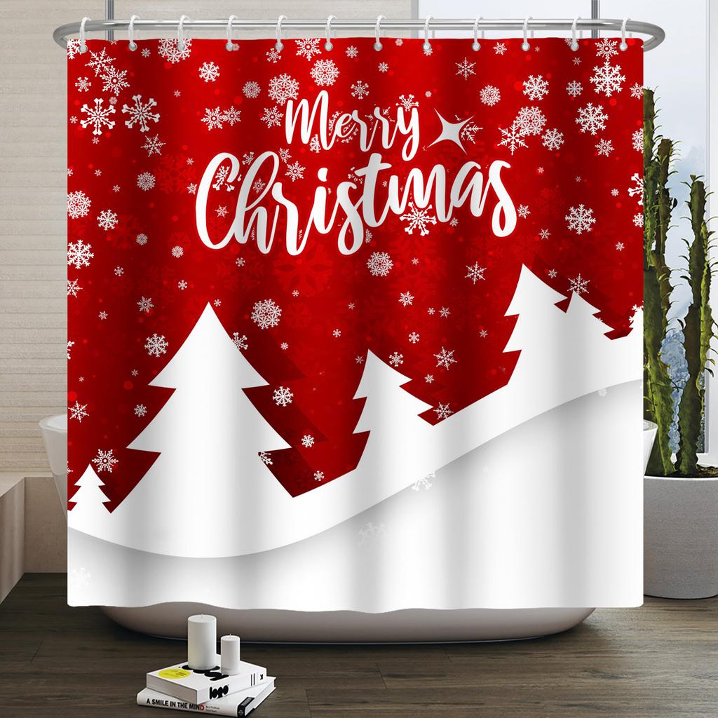 1/3/4pcs Navidad Merry Christmas 3D Printing Shower Curtain Polyester Waterproof Green Festival Accessories For Bathroom Decor