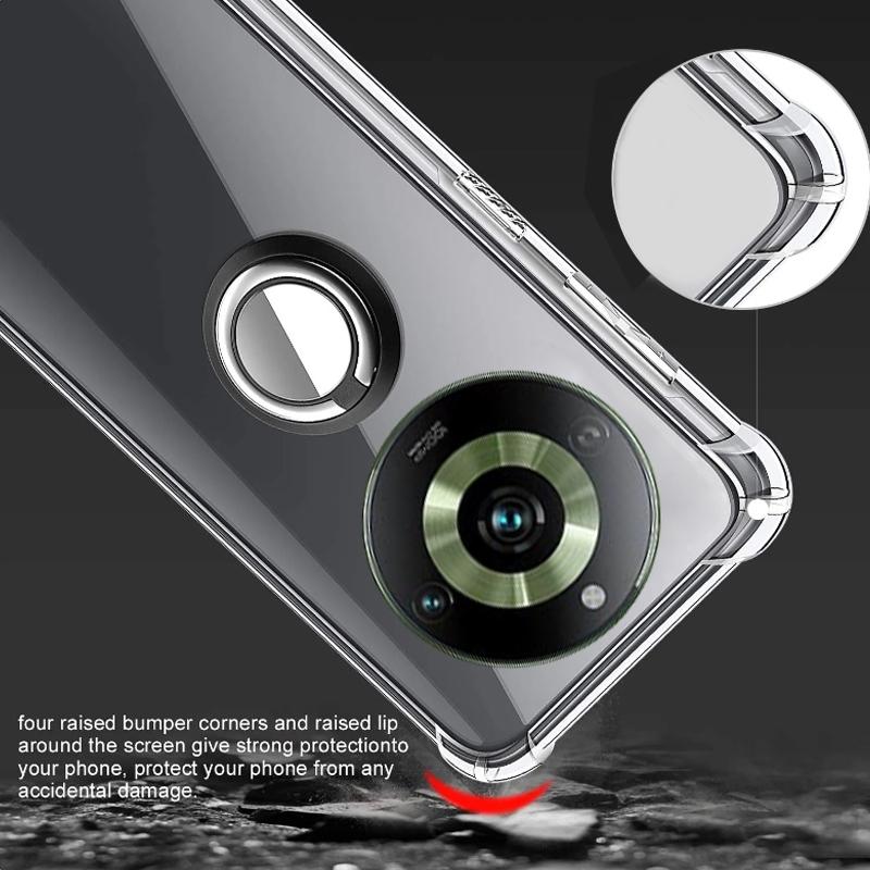 Capa transparente macia com suporte de anel para Realme 11 10 pro plus 5G 4G, capa traseira para Realme 11pro, suporte de suporte, capa protetora de airbag transparente