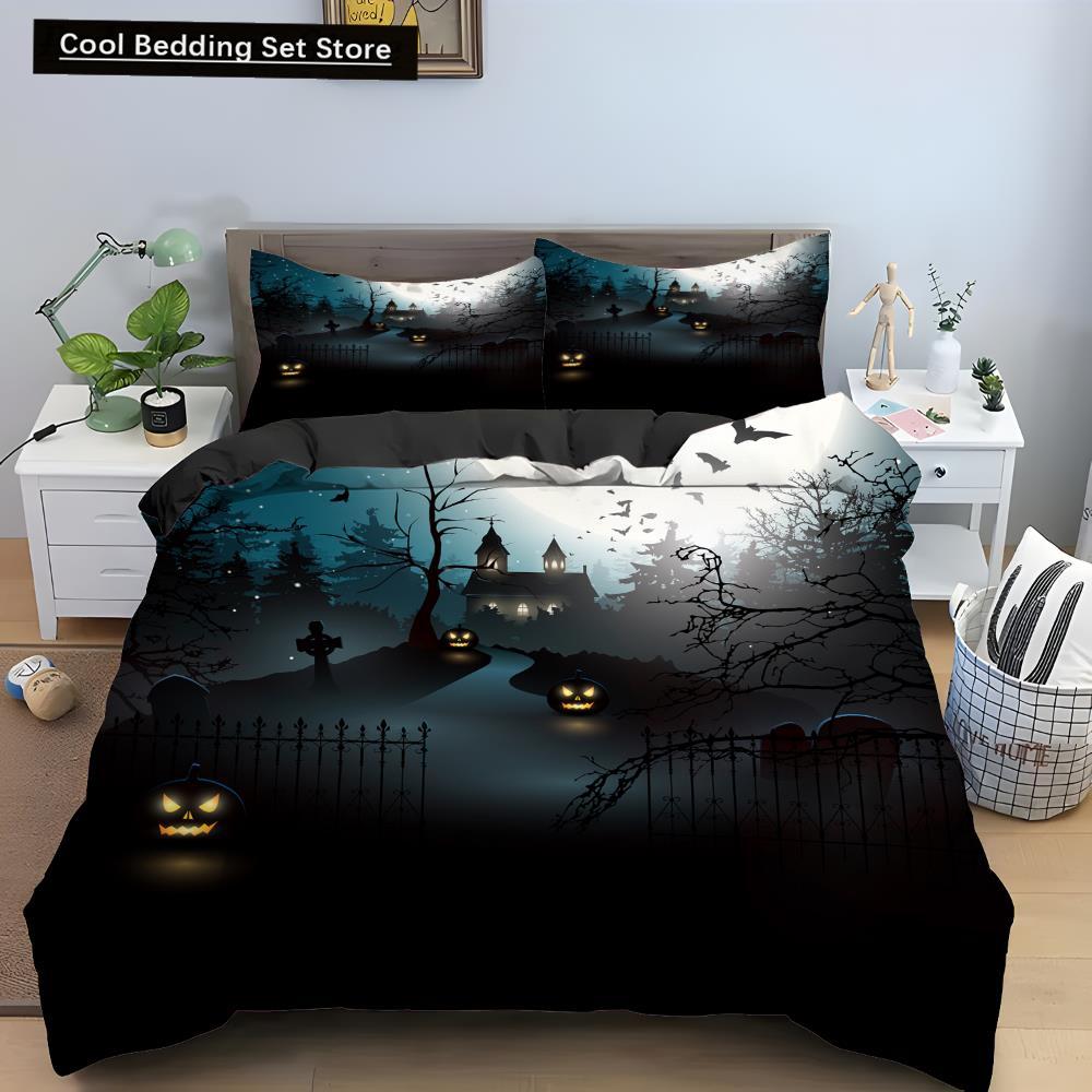 Halloween Horror Pumpkin King Queen Duvet Cover Night Witch Bedding Set Bat Moon Quilt Cover 2/3pcs Polyester Comforter Cover