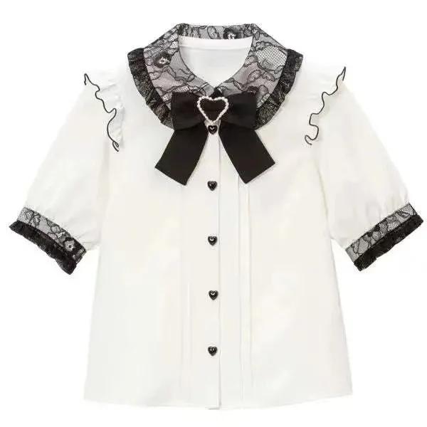 Summer Sweet Kawaii Fashion Lolita Shirts Women Elegant Cute Japanese Style Blouse Y2K Aesthetic Gothic Long Sleeve Chic Tops