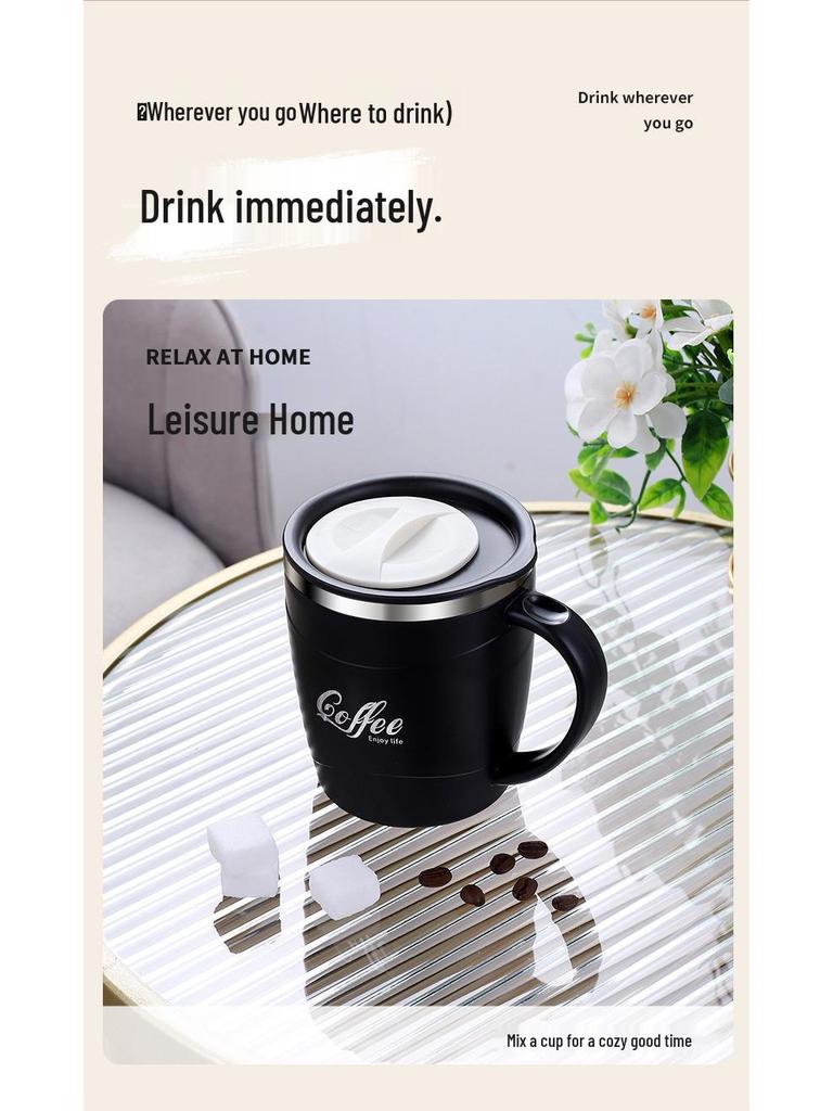 304 Stainless Steel Insulated Coffee Mug with Lid and Anti-Scald Handle - Stylish Office Cup