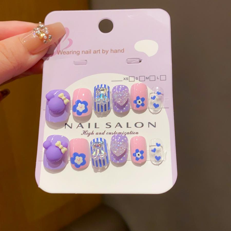 Children's Long-Style Wearable Nail Stickers with Jelly Glue - Cute, Fresh, and Removable Nail Art for Girls