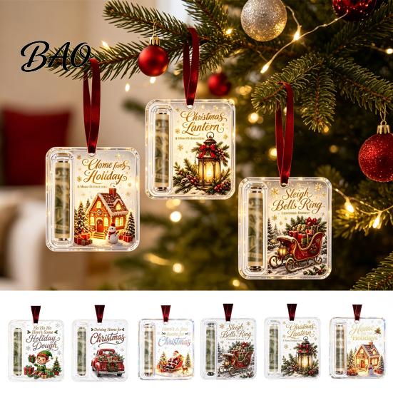 Support de Display d'Argent en Acrylique Durable, Pendentif Rétro de Noël, Décoration Arbre à Argent, Ornement de Fête Transparent Transparent à Suspendre avec Emplacement pour Carte