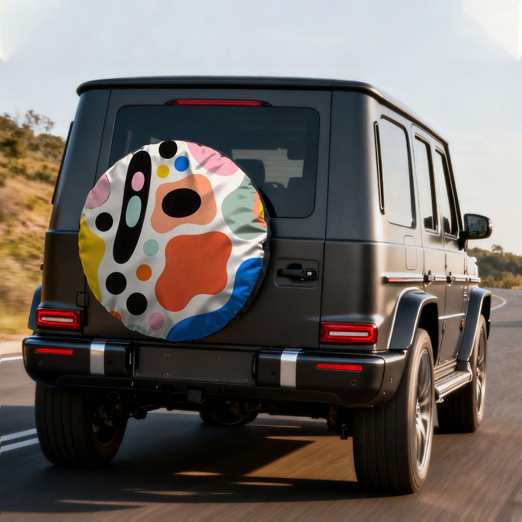 Polyester Tire Cover With Abstract Art Design, Fit For RV, SUV, And Truck, Easy To Install And Secure