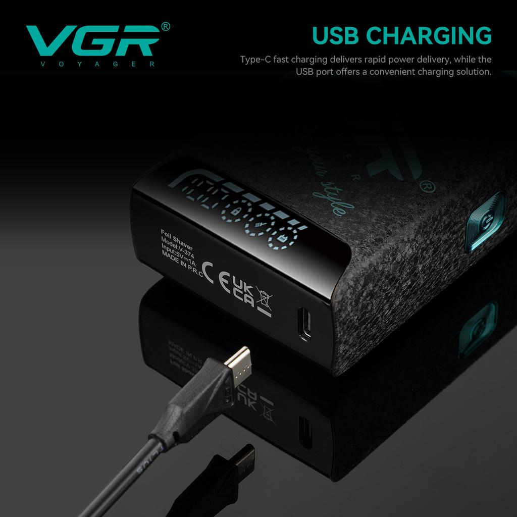 VGR New Reciprocating Men's Double Blade Shaver Gradient Color Ice Crack Body High-end Shaver Intelligent Digital Display Home Razor Shaver V-374