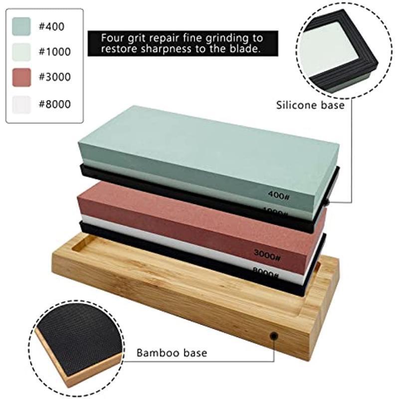 1Set Kitchen Knife Sharpening Stones Set Knife Sharpening Kit 400/1000 3000/8000 Grit Wet Stone Flattening Stone Angle Guide Leather Strop