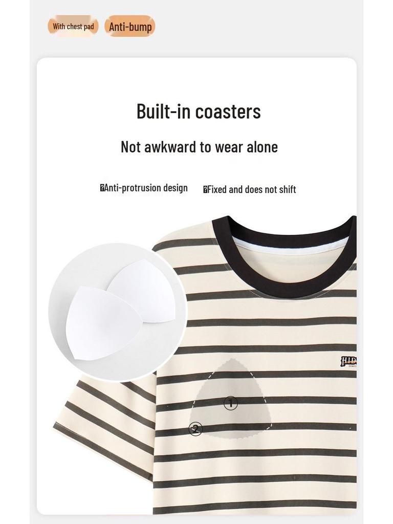 Damski kreskówkowy komplet piżamy z krótkim rękawem i wkładkami na biust - Letni bawełniany długi komplet domowy 2025