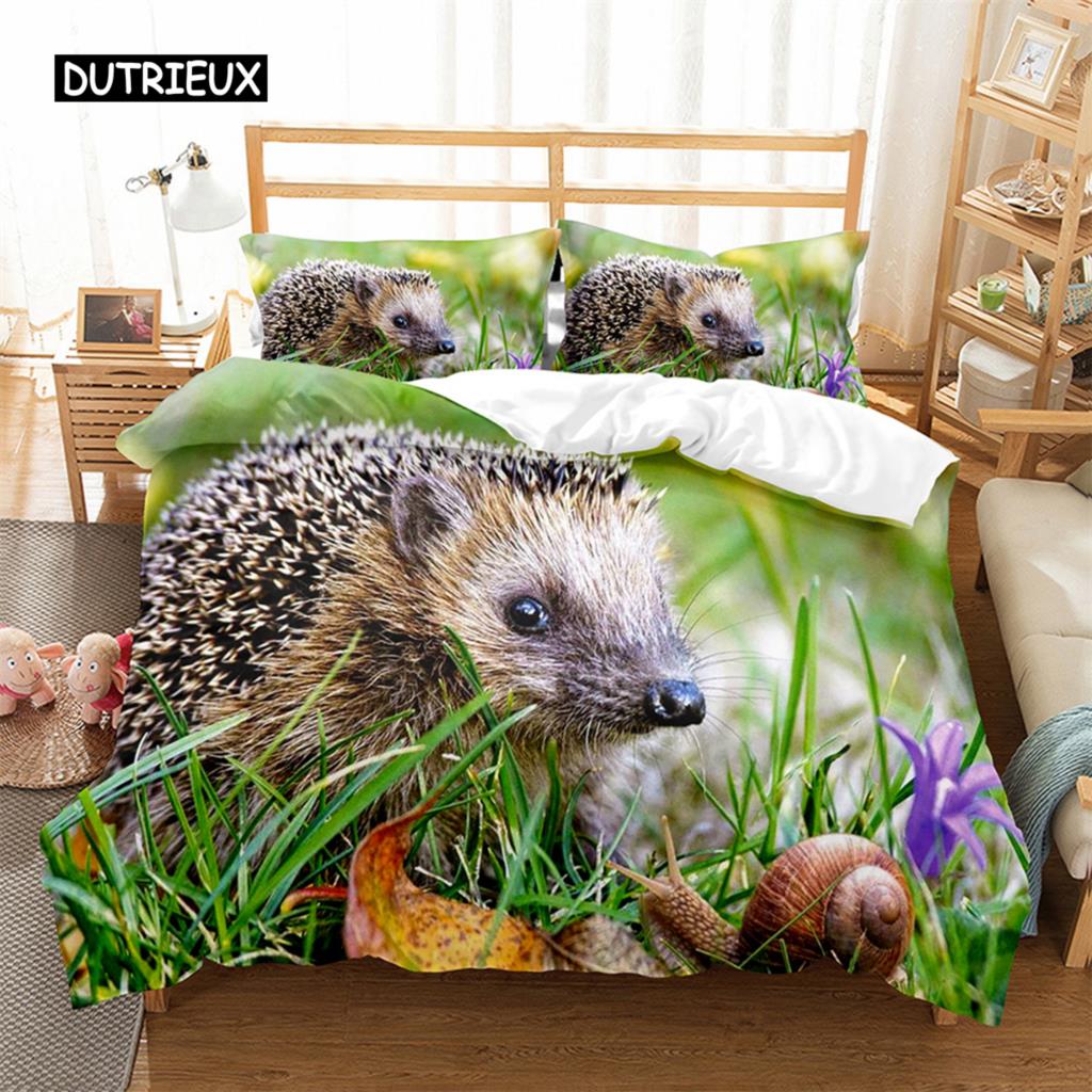 Hedgehog Duvet Cover Cute 3D Wildlife Animal Polyester Comforter Cover Bedding Set for Home Bedroom Decorations Women Children