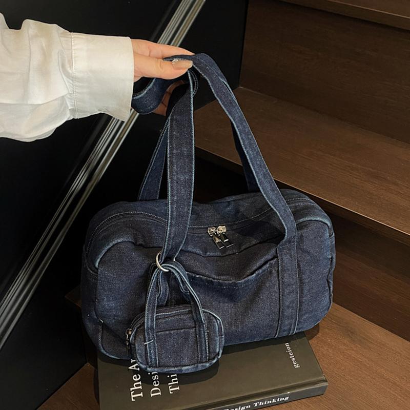 

Yogodlns Винтажная джинсовая сумка-тоут с короткой ручкой и маленьким кошельком, ретро, большая вместимость, на плечо, женская повседневная сумка и сумка для покупок, женские сумки 33x11x19cm