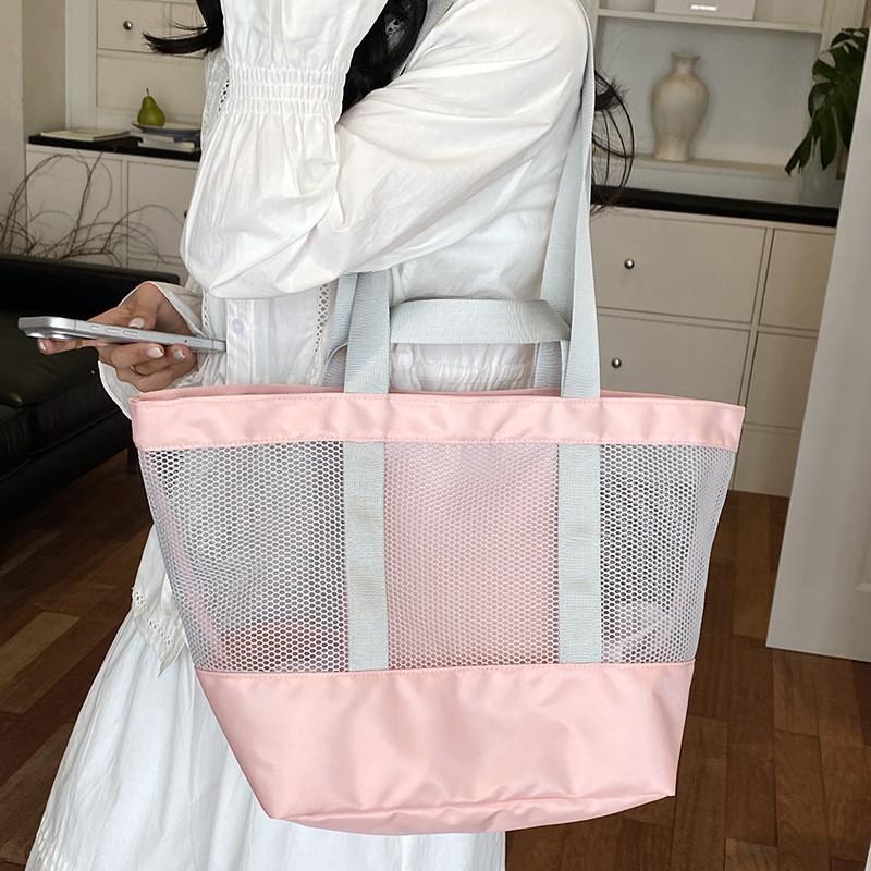 Large Capacity Mesh Travel Tote Bag Women Stylish Shoulder Handbag With Magnetic Urban Minimalist Design Daily