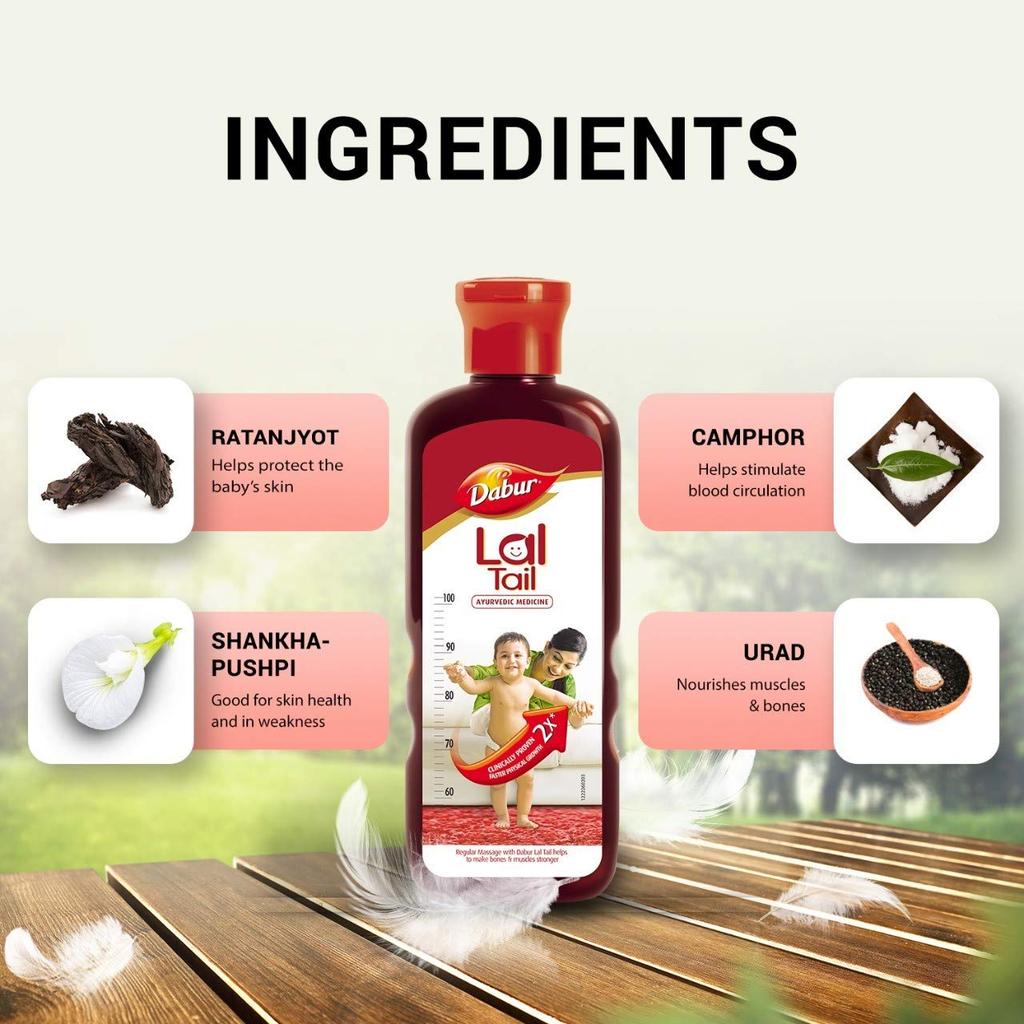 Dabur Lal Tail Ayurvedic Baby Massage Oil 500ml Pack of 1 for Healthy Bones Muscles Growth