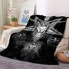 Satanic Goat Head Flannel Blanket – Soft, All-Season Black & White Mystical Pattern with Pentagram & Flames, Gothic Home Decor