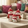 Seasonal Home Decor Christmas Resin Snowman Figurine, Cute Family of 3 Statue with Santa Holiday Mantel Hat, Red Scarf, Tabletop Ornament for