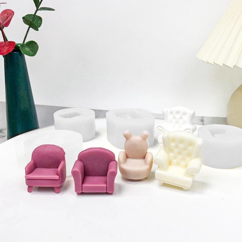Mini Sofa Chair 3D Silicone Mold Flexible Candle Wax Soap Making Mould DIY Craft for Make Chocolates Hard Candy Dessert