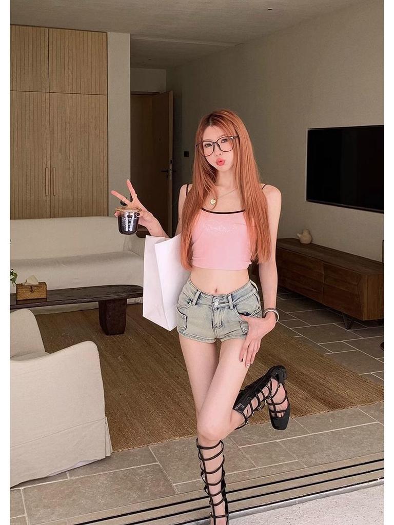 American Retro Low-Waist Spicy Girl Super Short Denim Hot Pants for Women