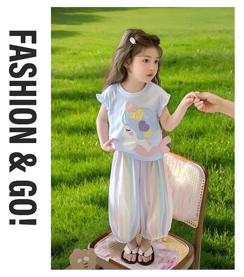 2026 Summer Kids' Cartoon T-shirt & Mosquito-Repellent Pants Set for Girls
