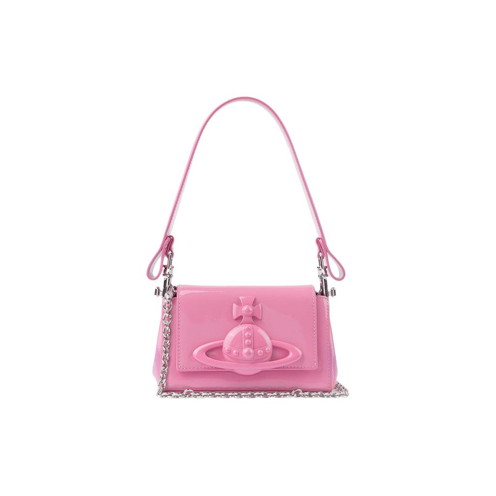 Vivienne Westwood Hazel Detachable Chain Strap Magnetic Closure Calfskin Handheld Crossbody Shoulder Bag Women handbags Pink 4201008UUL001OPINK