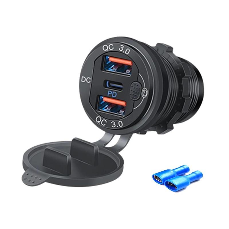 

12 В/24 В USB-розетка 78 Вт 3 порта автомобильное зарядное устройство розетка двойная 30 Вт PD тип C и 18 Вт QC 3.0 с выключателем для автомобиля грузовика мотоцикла автофургона морской