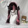 Ashely Black Wig with Pink Highlights Lolita Long Curly Hair Wig Niche Subculture Headband Wigs with Bangs Cosplay Machine Wigs