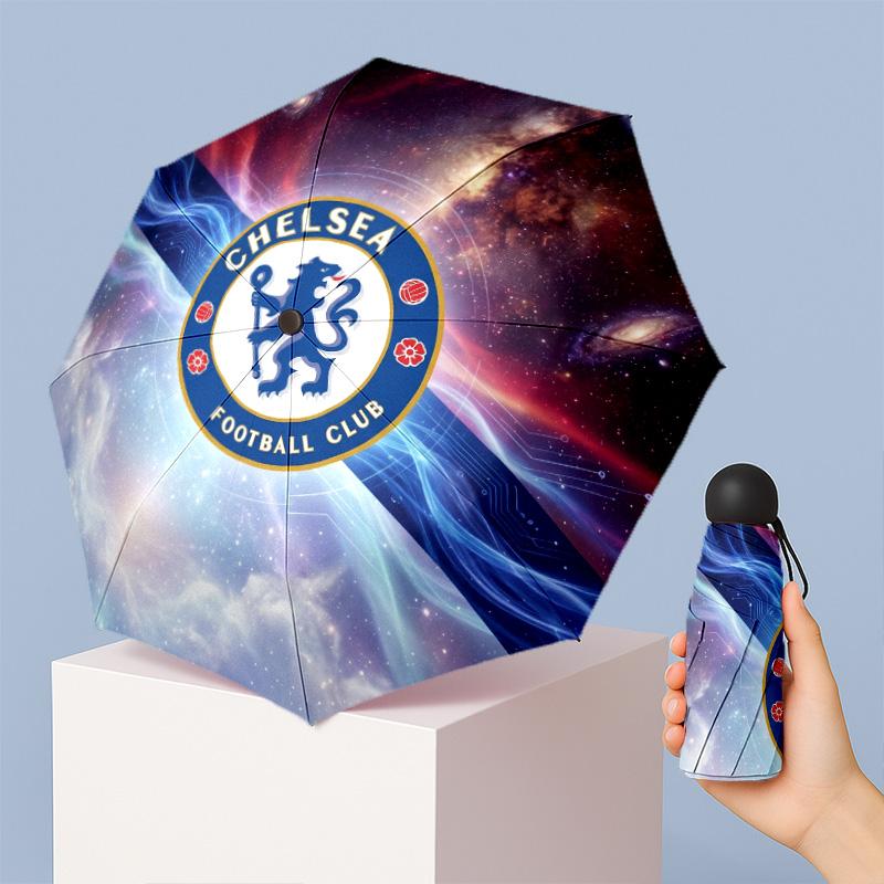 Chelsea FC Pattern Printed Mini 5 Folds 8 Ribs Compact Umbrella Windproof Waterproof Lightweight Portable Folding