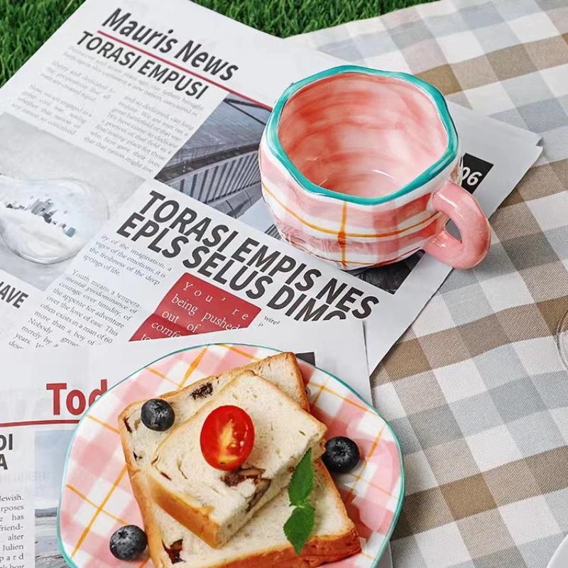 Japanese Hand Painted The Blue Sky and White Clouds Coffee Cup with Saucer Ceramic Handmade Tea Cup Saucer Set Cute Gift for Her