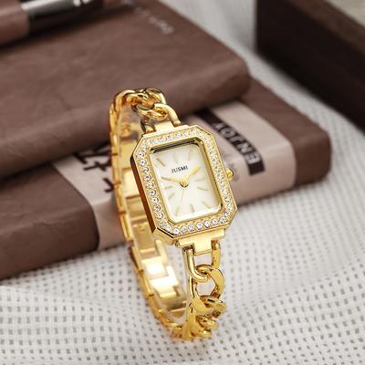 Ladies' High-value Fashion Bar Scale Square Dial Buckle Shaped Steel Strip Inlaid with Diamonds Outer Shell Quartz Watch