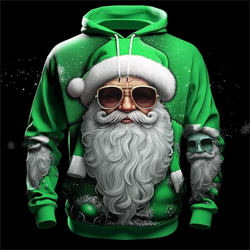 Mens Santa Claus Hoodie Sweatshirt Long Sleeve - Breathable for Spring & Autumn Sports - Durable, Comfortable Christmas Top