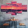 Sea Rocks Red Sky Sunset Canvas 5 Piece Five Panel Wall Print Modern Art Poster Picture Home Decor Gift For Him For Her
