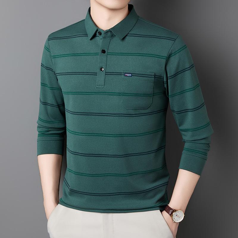 Autumn Men'S Lapel Long Sleeve Polo Shirt Pocket Fashion Business Casual Dad T-Shirt Men'S