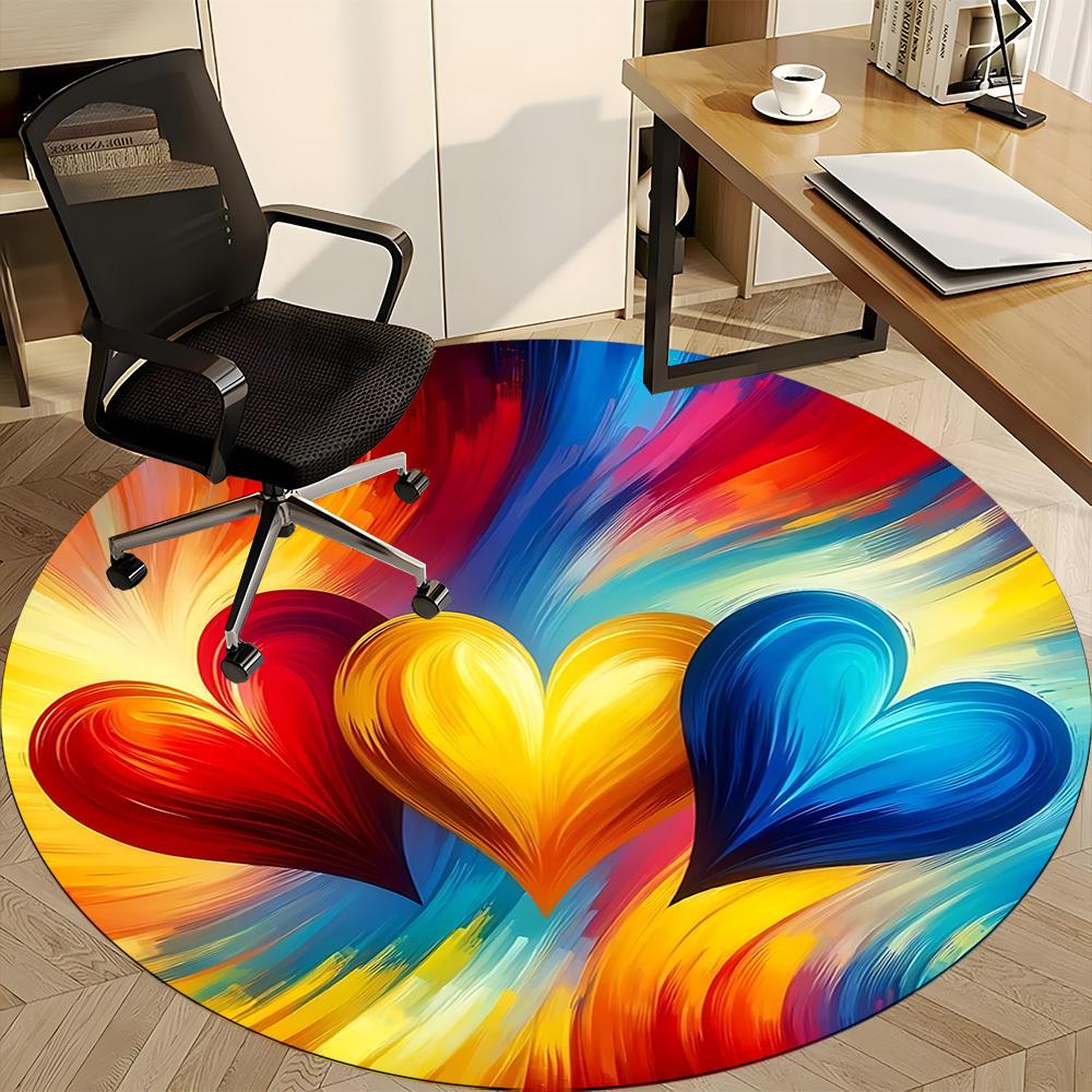 1pc Heart Colors Office Round Area Rug, Indoor Mat Suitable ForOffice, Under Office Chairs Bedroom Living Room Home Decor T216