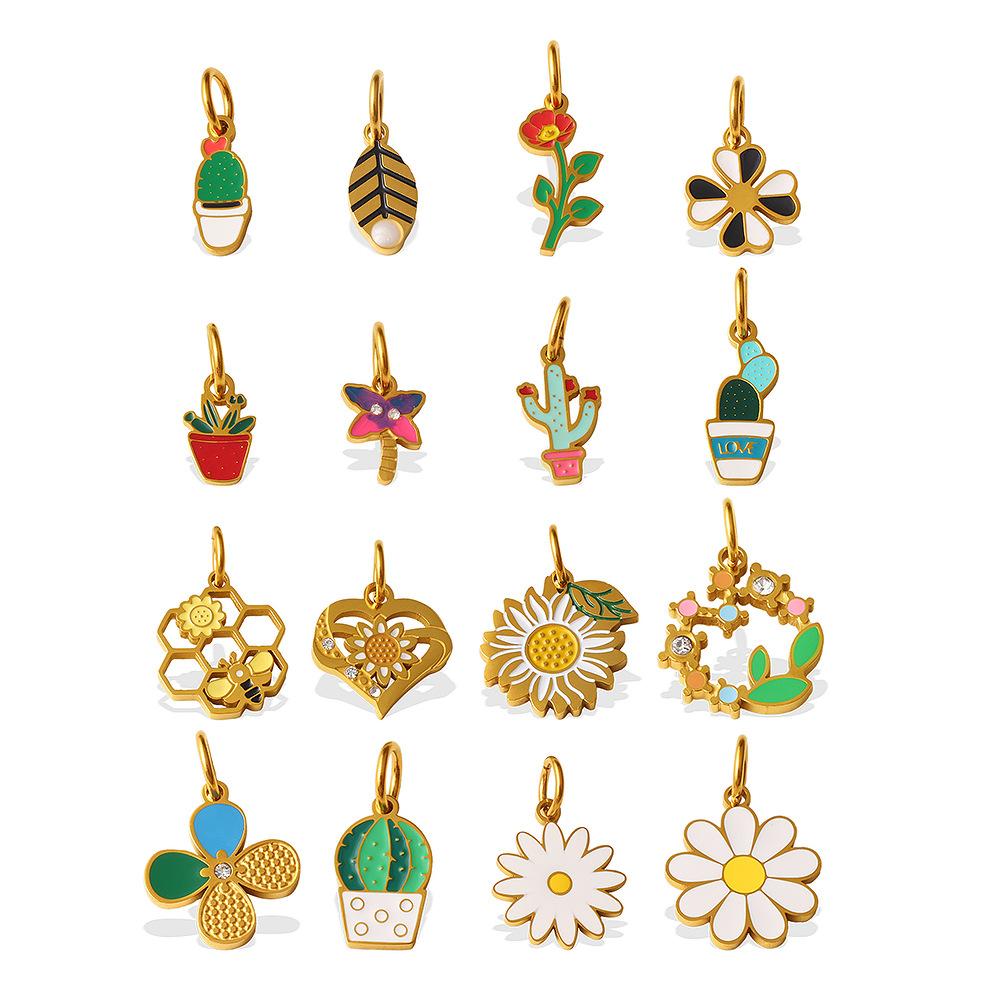 European and American Dripping Oil Small Fresh Plant Series Pendant Cactus Flower Bee DIY Versatile Jewelry Accessories 2026