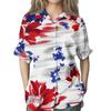 Damenmode 3/4 Ärmel Lässig Revers Rückenschleife Unabhängigkeitstag Aufdruck T-Shirt Top
