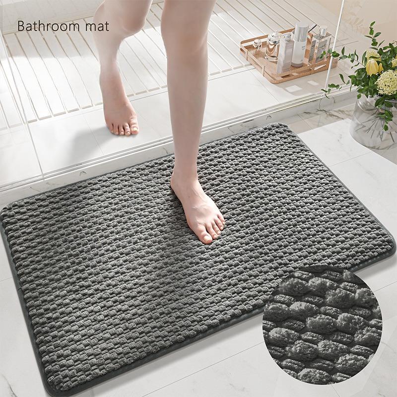 Corduroy Sponge Bath Mat, Soft Rebound Particle Plush Bathroom Rug, Comfortable Absorbent Non Slip Floor Mat